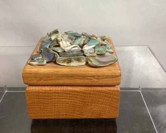 Wood Trinket Box With Polished Shells Gems On Top