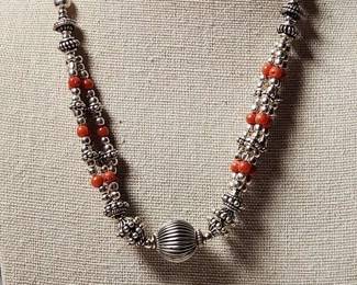 Coral Necklace Plated With Genuine 925 Silver