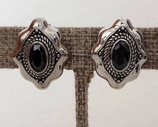 Black Onyx Earrings Plated In 925 Sterling Silver