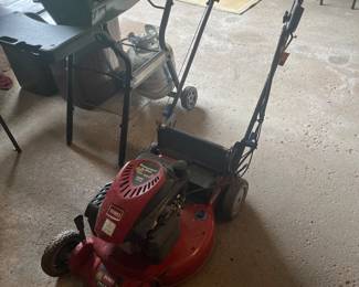 Toro, gas powered self-propelled lawnmower with mulching option and catch bag.