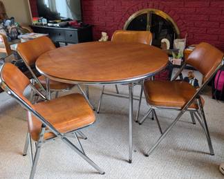 Vintage Midcentury Leather Cardplaying table and chairs