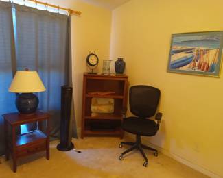 Side tables, lamps, fans, bookshelves