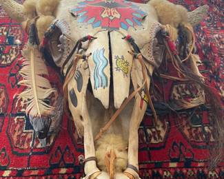 Native American Hand-Painted, Signed, Ceremonial?  Buffalo Skulls