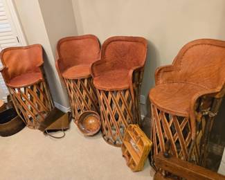 Cedar lattice barstools with leather seats