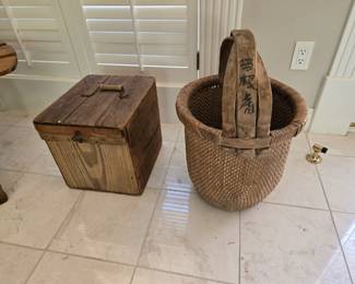 Asian rice basket & old box