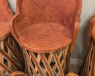 Cedar lattice barstools with leather seats