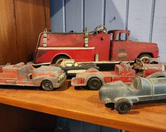 Die-Cast Metal Toys Fire Trucks (Possibly Hubley from mid 20th century)