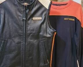 Harley-Davidson Leather Vest and Harley-Davidson Long Sleeve Shirt (Medium)
