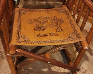 Vintage Brown Leather Campaign Style COSTA Rican Folding Rocking Chair Rocker