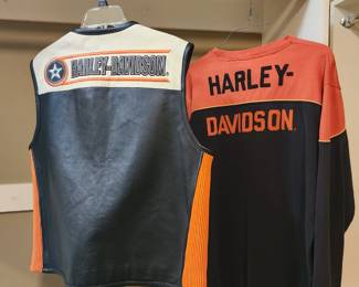 Harley-Davidson Leather Vest and Harley-Davidson Long Sleeve Shirt (Medium)