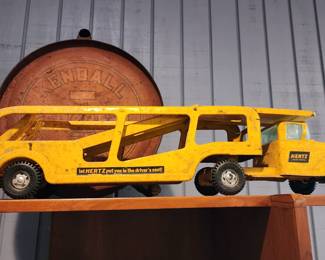 Vintage Buddy L. Hertz Rent-A-Car Auto Car Carrier (Pressed Steel toy from 1960's)