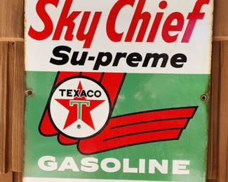 Sky Chief Su-preme Texaco Gasoline Advertising Sign 18" x 12"