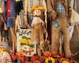 Set of Decorative Scarecrows and Fall Flowers