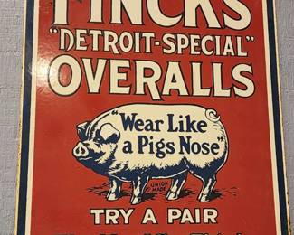Finck's Detroit Special Overalls Advertising Sign 12" x 9"