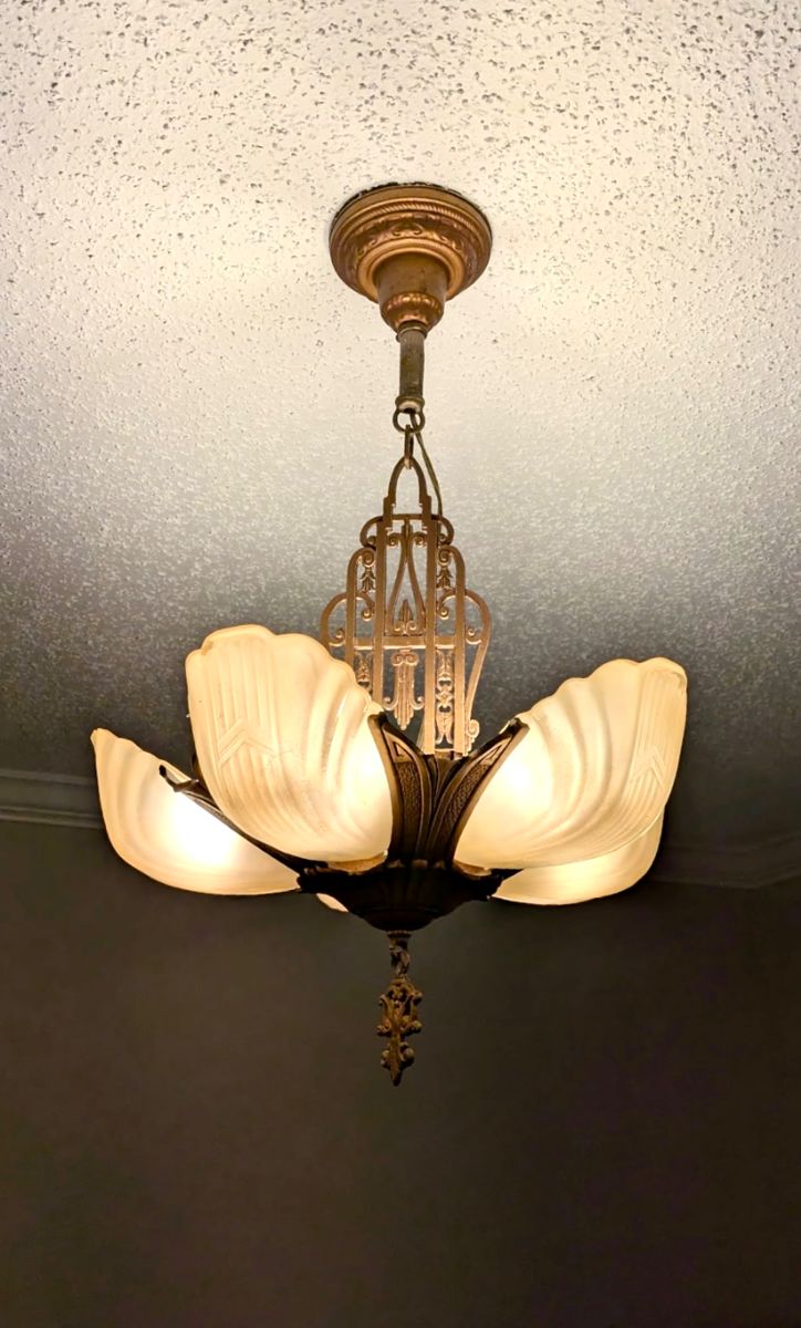 Antique Art Deco Slip Shade Chandalier