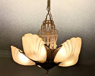Antique Art Deco Slip Shade Chandalier