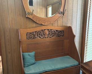 Beautiful oak hall tree with mirror and bench with storage.