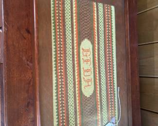 This tray is hand stitched Even though it’s not you initials it is still a beautiful piece and definitely a conversation piece. Come check it out.