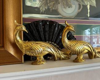Faux Brass Peacocks (2)