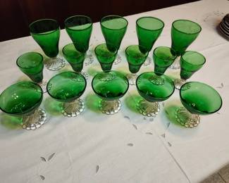 Burple Forest Green Glasses: Champagne/Compotes, Juice and Water/Teas