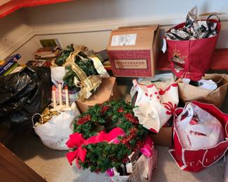 Closet filled with Christmas Decorations