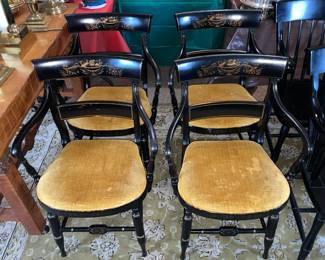 Vintage Black & Gold Hand Painted "Hitchcock Style" Arm Chairs (4 Available)