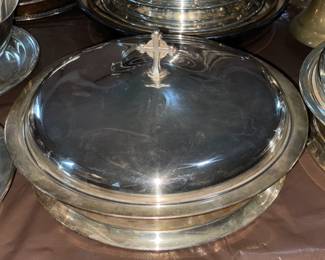 Silver Plated Communion Tray W/ Cover & Glasses