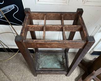 Vintage Craftsman Style Wood & Copper Umbrella/Cane Stand Holder