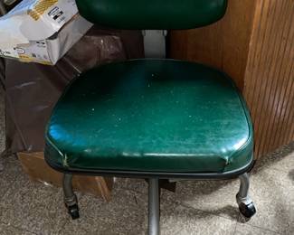 Vintage Rolling Steel W/ Green Vinyl Upholstered Seat