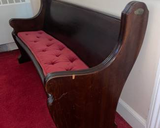 Antique Church Pew Bench W/ Cushion