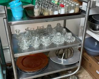 Vintage Steel Rolling Serving Cart