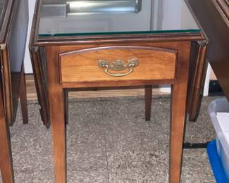 Wooden Accent End Table W/ Glass Top & Drop Leaf Sides (4 Available)
