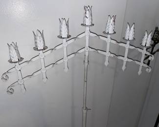 STUNNING Antique 1920s Gothic French Iron Floor Candelabras W/ Adjustable Arms