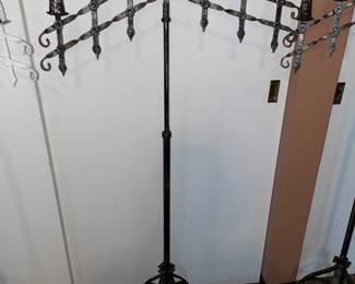 STUNNING Antique 1920s Gothic French Iron Floor Candelabras W/ Adjustable Arms