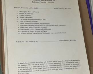 Vintage "The Federated Church Of Livingston" Piano Recital Paper Ephemera