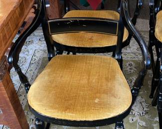 Vintage Black & Gold Hand Painted "Hitchcock Style" Arm Chairs (4 Available)