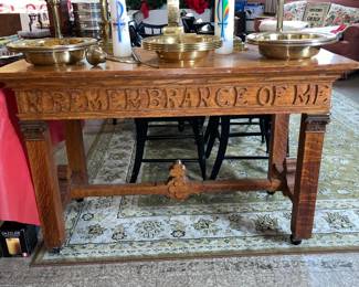 Antique Wooden "In Remembrance Of Me" Engraved Communion Table