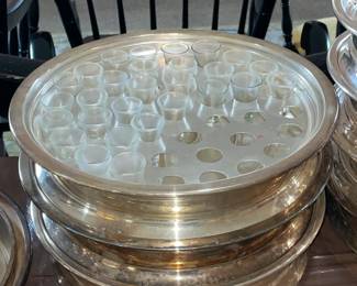 Silver Plated Communion Tray W/ Glasses
