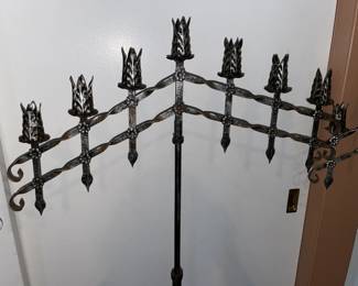 STUNNING Antique 1920s Gothic French Iron Floor Candelabras W/ Adjustable Arms