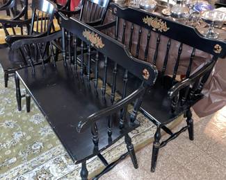 Vintage Black & Gold Hand Painted "Hitchcock Style" Benches (2 Available)