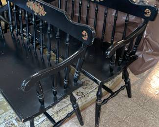 Vintage Black & Gold Hand Painted "Hitchcock Style" Benches (2 Available)