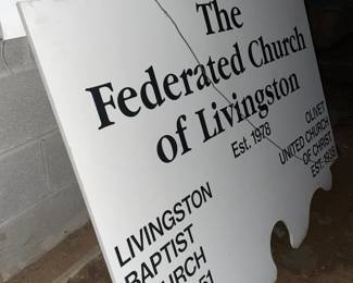 ORIGINAL "The Federated Church Of Livingston" Hanging Wooden Sign From 1978