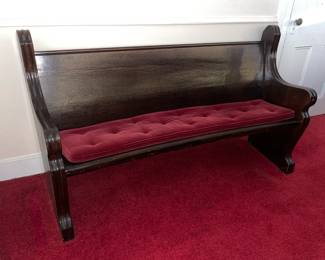 Antique Church Pew Bench W/ Cushion