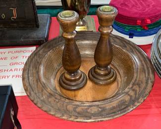 Vintage Donation/Offering/Collection Bowl W/ Candlestick Holder Set