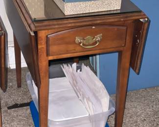 Wooden Accent End Table W/ Glass Top & Drop Leaf Sides (4 Available)