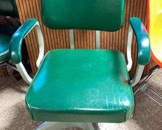 Vintage Rolling Steel W/ Green Vinyl Upholstered Seat