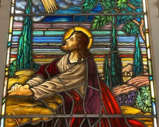 STUNNING Jesus In The Garden Of Gethsemane Stained Glass Window