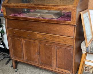 Antique Wooden Cabinet W/ Glass Top Display Case