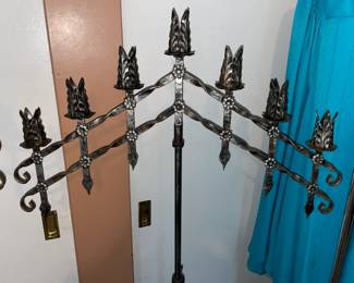 STUNNING Antique 1920s Gothic French Iron Floor Candelabras W/ Adjustable Arms