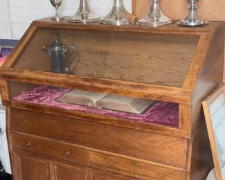 Antique Wooden Cabinet W/ Glass Top Display Case